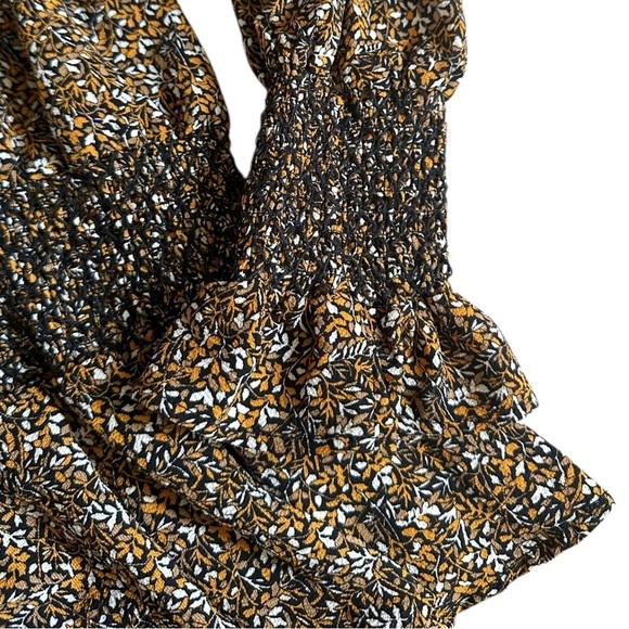 Michael Kors Faux Wrap Tier Ruffle Mini Dress XL NWT Floral Marigold Brown Boho - Picture 6 of 10